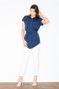 Dark Blue Short Sleeves Short with Self Tie Belt