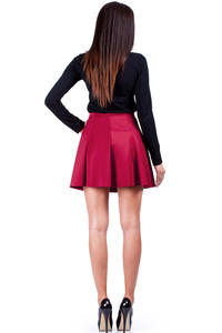 Red Flared Light Pleates Girlish Mini Skirt