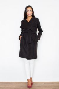 Black Elegant Big Collar Self Tie Belt Coat