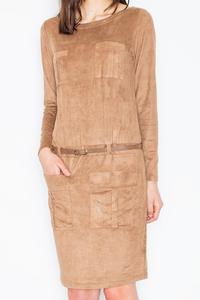 Brown Office Style Dress with Pockets