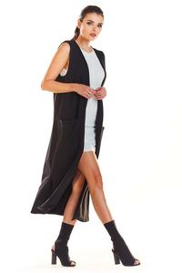 Black Long Knitted Vest with Pockets