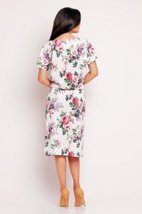 White&Pink Floral Print Midi Dress with Side Pockets