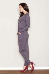 Grey Jumpsuit with Raglan Sleeves and Self Tie Belt