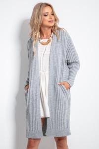Long Ribbed Cardigan without Clasp - Gray