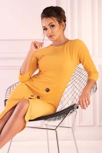 Yellow Knitted Fitted Dress with Buttons