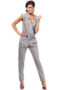 Grey Elegant V-Neckline Wrap Front Jumpsuit