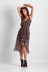 Midi Leopard Dress Asymmetrical Bottom