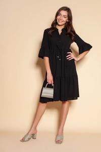 Black Frilled Dress with Buttons Closure