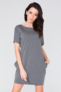 Grey Simple Mini Dress with Side Pockets