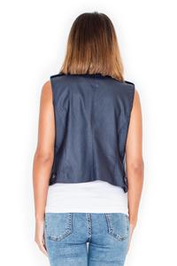 Blue Asymetrical Zip Closure Vest Blouse