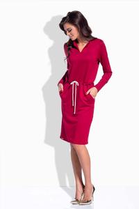 Maroon Shirt Collar Casual Midi Dress