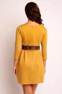 Honey Yellow Mini 3/4 Sleeves Lace Waist Dress