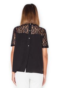 Black Romantic Lace Sleeves Back Closure Blouse