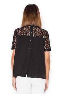 Black Romantic Lace Sleeves Back Closure Blouse