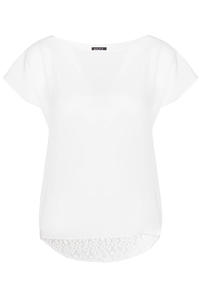 White Short Sleeves Blouse with Lace Back