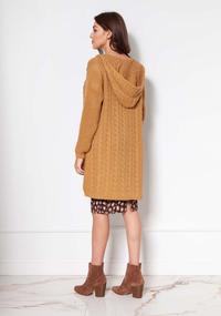 Unfastened hooded sweater with braids - Mustard