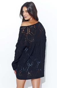 Black Loose Sweater with a Wide Neckline