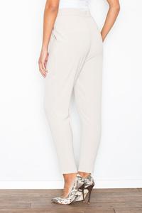 Beige Tapered Legs Asymetrical Closure Casual Pants