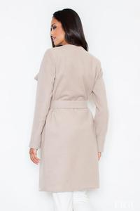 Beige Elegant Big Collar Self Tie Belt Coat