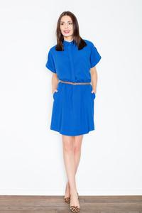 Blue Shirt Dress with Rolled-up Sleeves