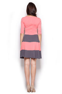 Coral Striped Dress With 1/2 Sleeves