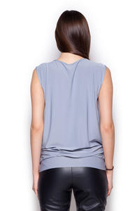 Grey Sleeveless Drape Blouse with Front Strap