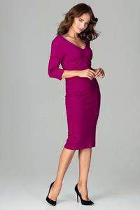 Fuchsia Slim Fit V-Neck Midi Dress