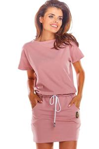Pink Comfortable Dress with Straps at the waist