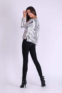 Silver Simple Blouse with Shimmering Fabric