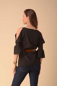 Blouse with a slit on the sleeves - black