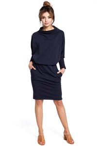 Dark Blue Casual Dress with Wide Tourtleneck