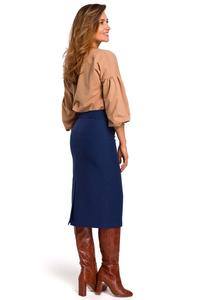 Navy Blue Pencil Skirt over the Knee with a cut belt