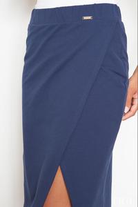 Blue Kneelenght Skirt with Asymmetrical Slit