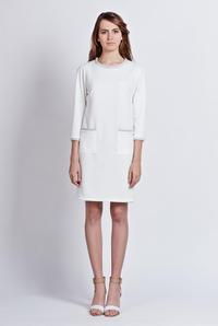 White Simple Style Office Dress with Piping