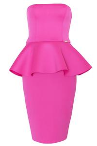 Pink Bandeau Neckline Peplum Waist Coctail Dress