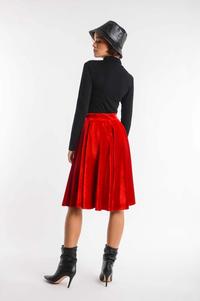 Red Flared Midi Velor Skirt