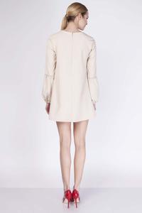 Beige Mini Flared Dress with Long Sleeves