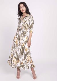 Ecru Flared dress with leaf neckline