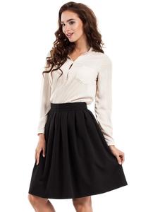 Black Pleated Knee Length Skirt