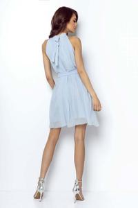 Blue Airy Cocktail Dress with a Halter Neckline on the Stand-up Collar