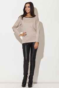 Drop Shoulder Elbow Patch Bateau Neck Beige Sweater