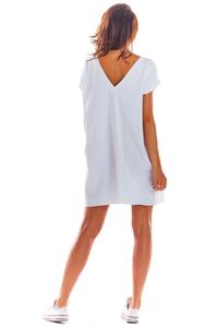 White Loose Summer Dress with a V-neck on the back
