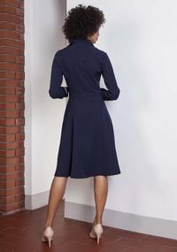 Navy Blue Midi Shirtdress With Collar