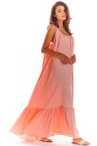 Powdered Maxi Dress with thin straps with a frill