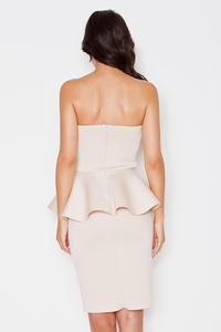 Beige Bandeau Neckline Peplum Waist Coctail Dress