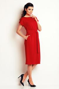 Red Classic Belted Midi Dress