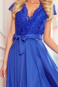 Blue Flared Evening Dress with Lace