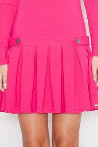 Pink Casual Long Sleeves Pleated Mini Dress