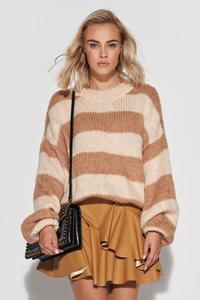 Loose sweater in wide beige and camel stripes