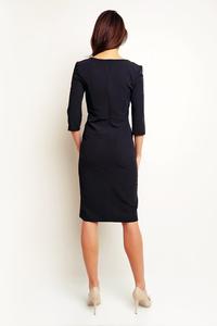 Black Office Style 3/4 Sleeves Dress with Buttons